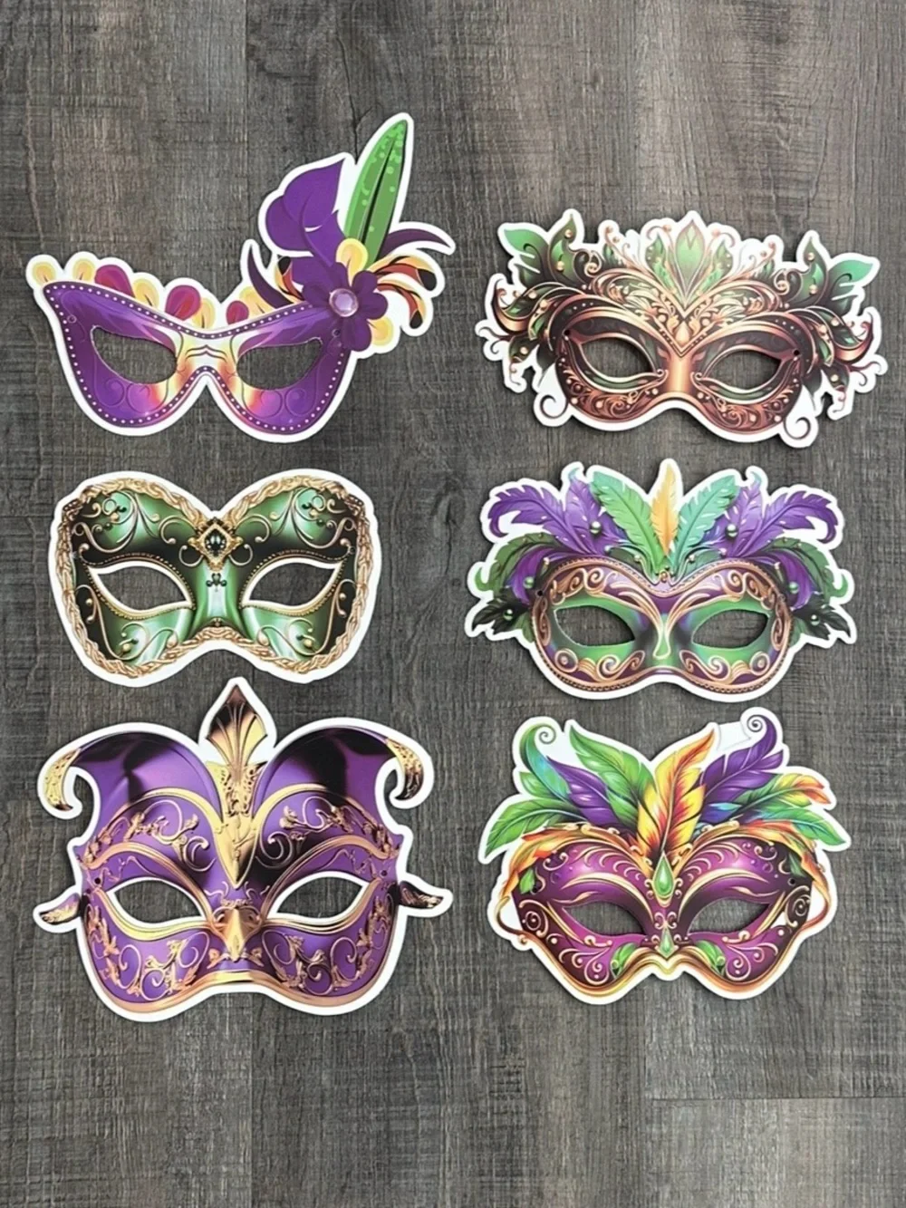 💞 New Pack of 6 Vibrant Mardi Gras Carnival Party Masks